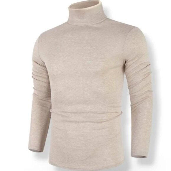 Men's Lightweight Poriff Casual Lightweight Tan Layering Turtleneck Size Medium - Picture 1 of 6